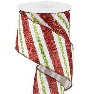 Diagonal Glitter Stride 2.5 inch Christmas Tree Ribbon Craft Supplies 30 feet